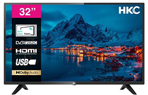 HKC 32D1 TV 32 Pouces (Téléviseur 80 cm), Dolby Audio, Triple Tuner DVB-C/T2/S2, CI+, HDMI, USB, Sortie Audio numérique, Mode Hôtel Inclus, (édition 2022)