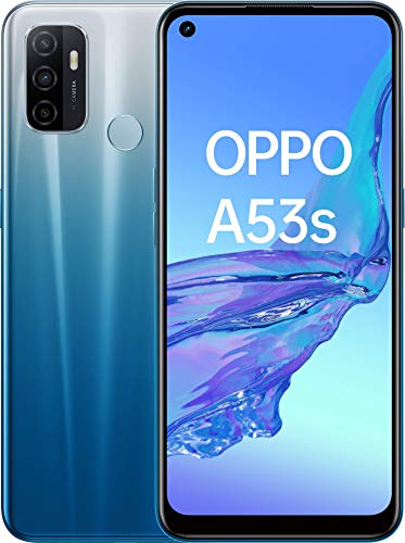 OPPO A53s Bleu Fantaisie - 128 Go - 4 Go de RAM – Écran Immersif 90Hz - Batterie 5000 mAh - Double Haut-Parleur Stéréo - Triple Caméra avec IA - USB-C - Android 10 - Smartphone débloqué 4G