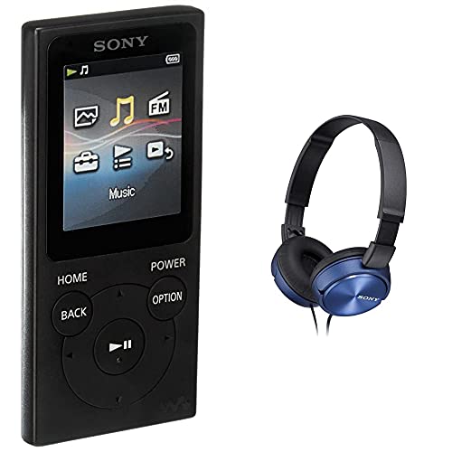 Sony NW-E394 8 Go Lecteur MP3 Walkman avec Radio FM - Noir & MDR-ZX310L Casque Pliable - Bleu