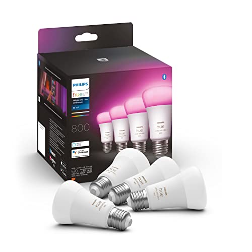 Philips Hue White and Color Ambiance, ampoule LED connectée E27, Pack de 4